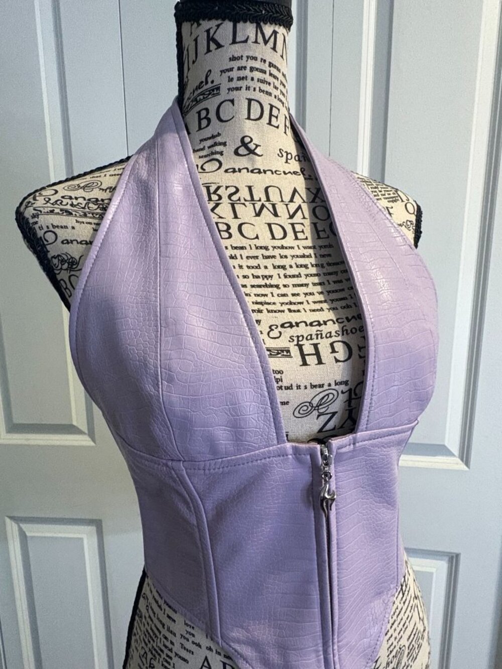 Lavender Vegan leather halter corset top by Miaou